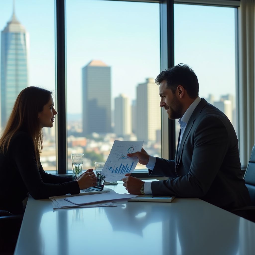Consultor financiero en reunión con cliente