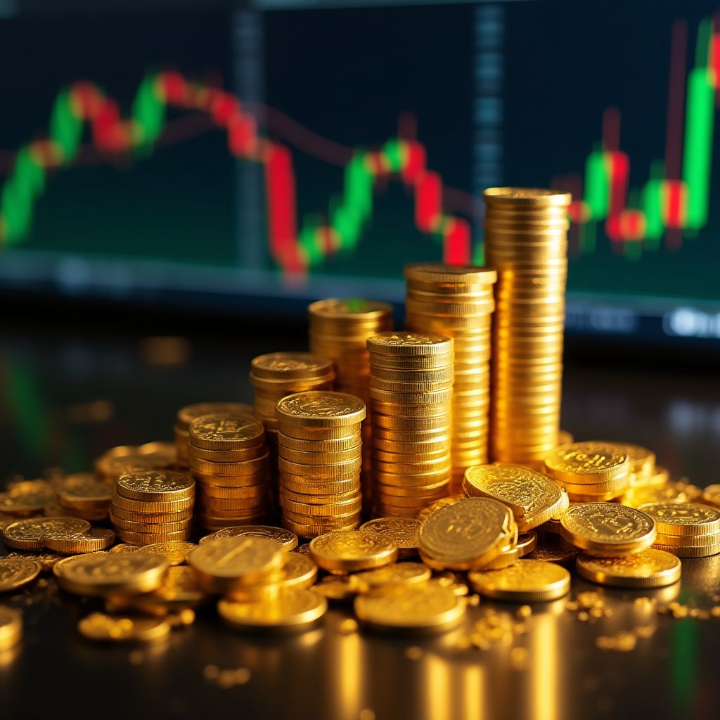 Lingotes de oro y gráficos de inversión